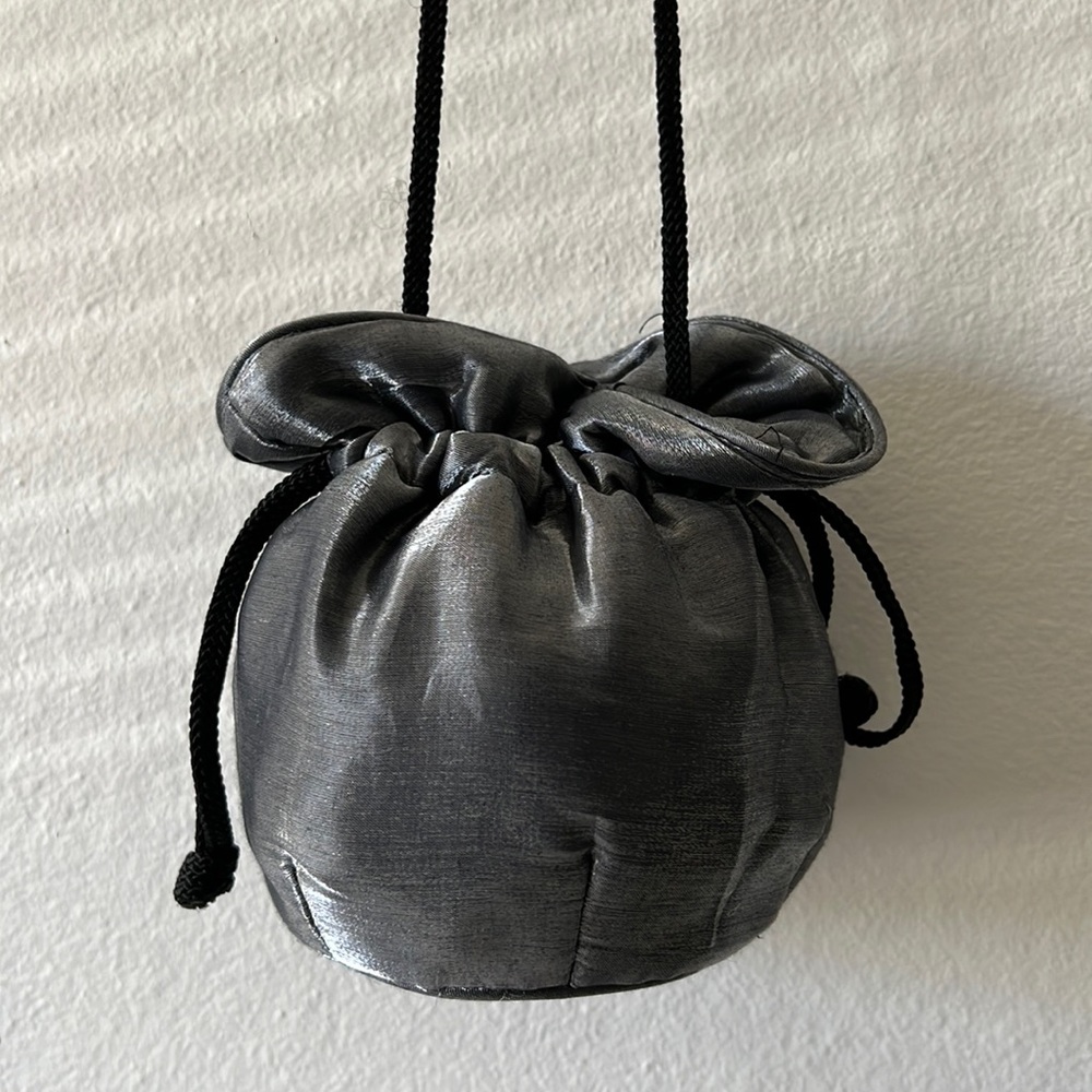 Small Silver Shimmery Drawstring Crossbody Purse